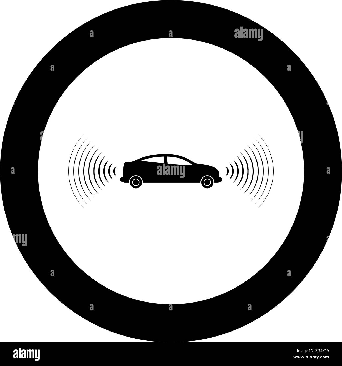 Car radio signals sensor smart technology autopilot front and back direction icon in circle round black color vector illustration image solid outline Stock Vector