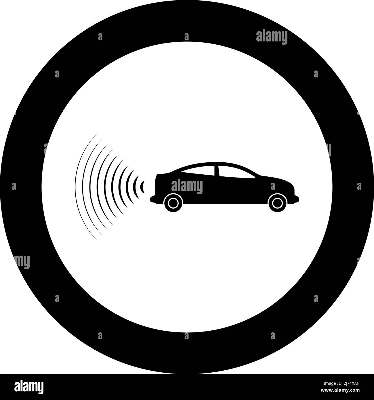 Car radio signals sensor smart technology autopilot back direction icon in circle round black color vector illustration image solid outline style Stock Vector