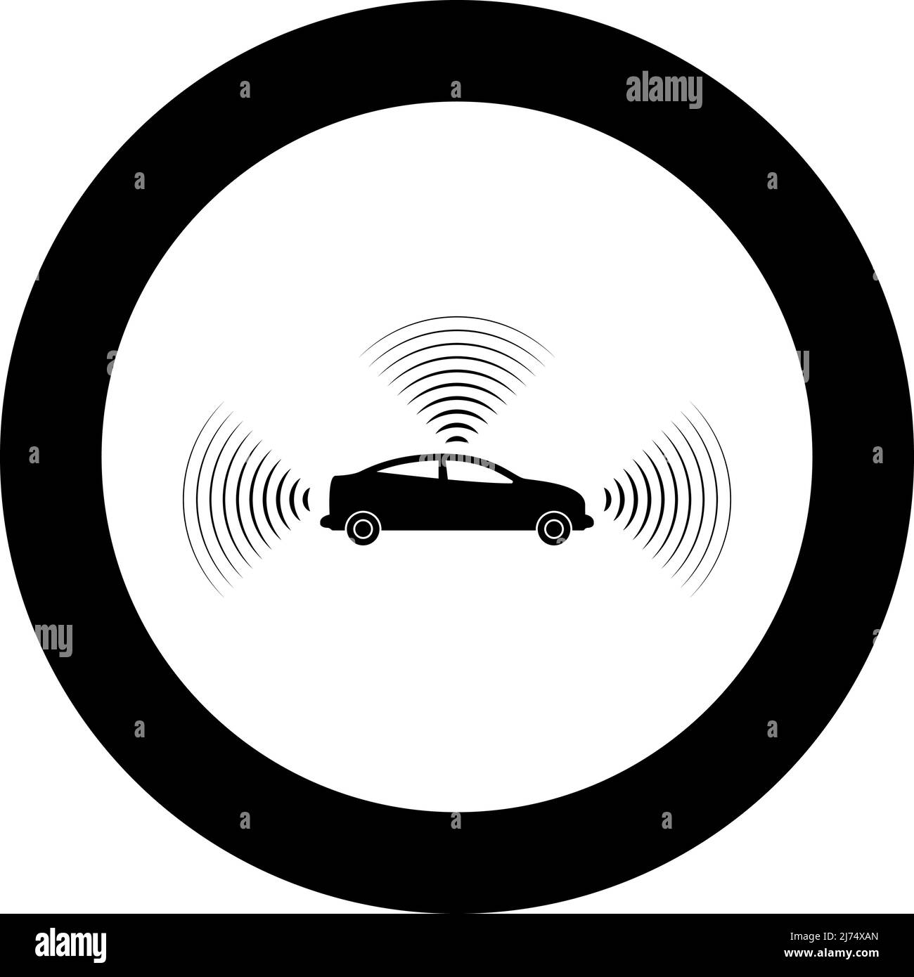 Car radio signals sensor smart technology autopilot all direction icon in circle round black color vector illustration image solid outline style Stock Vector