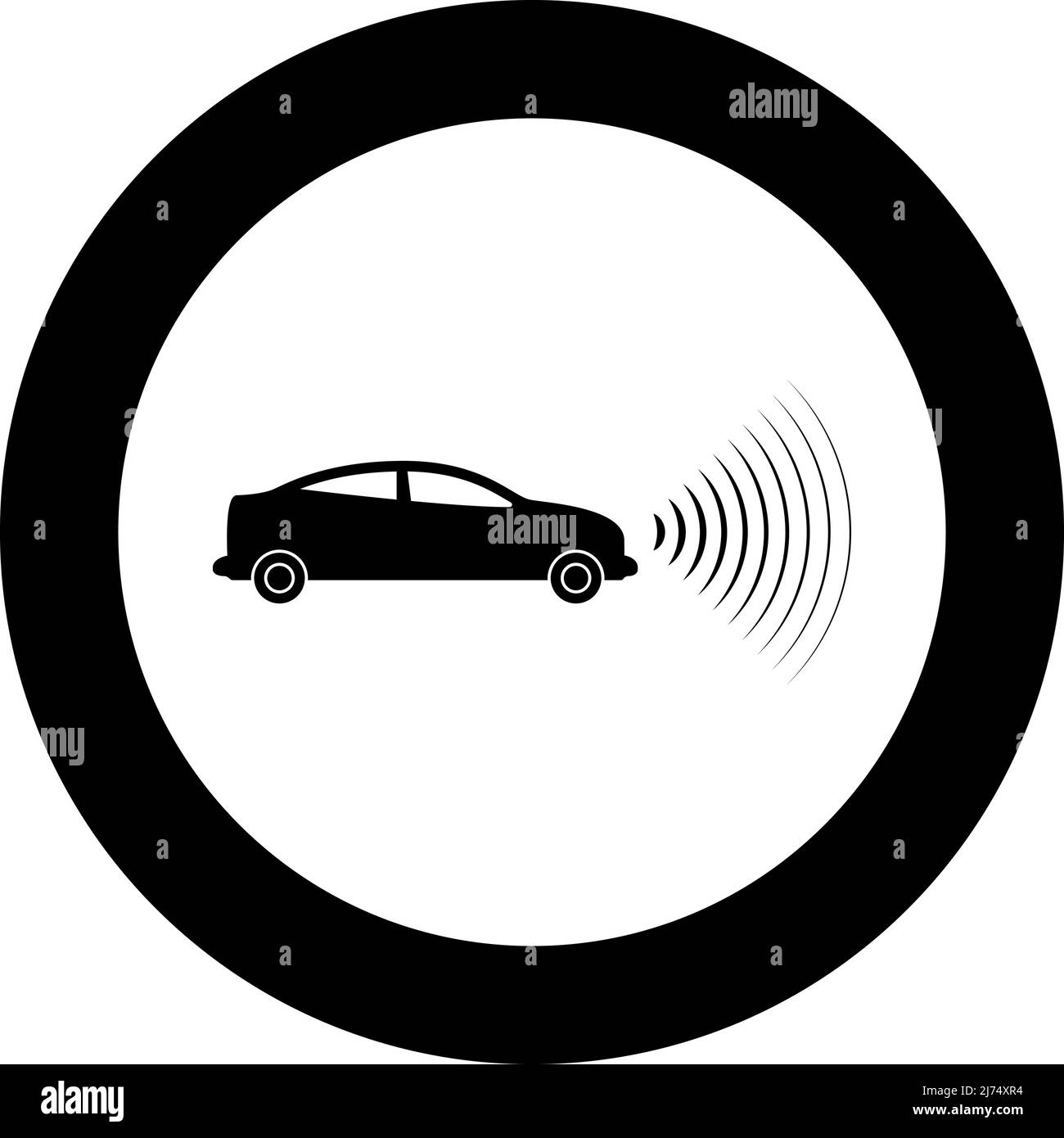 Car radio signals sensor smart technology autopilot front direction icon in circle round black color vector illustration image solid outline style Stock Vector