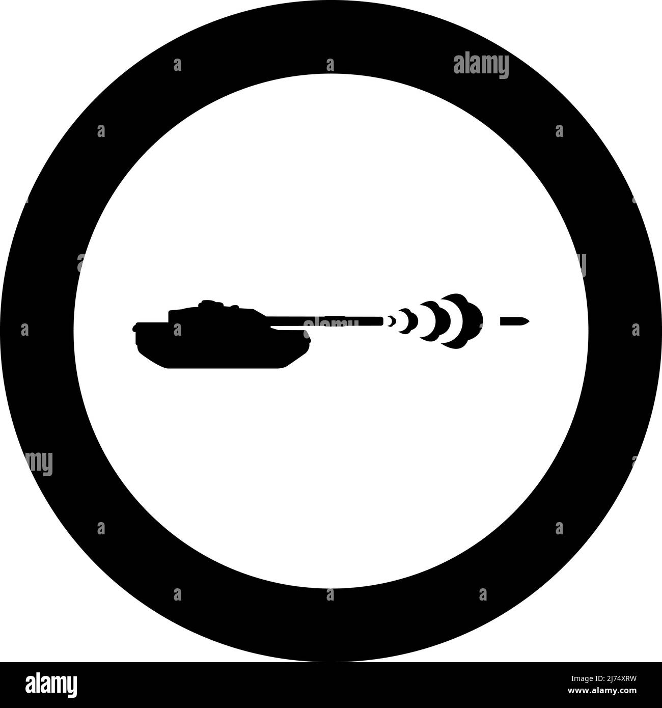 Tank shooting projectile shell military smoking after shot war battle concept icon in circle round black color vector illustration image solid Stock Vector