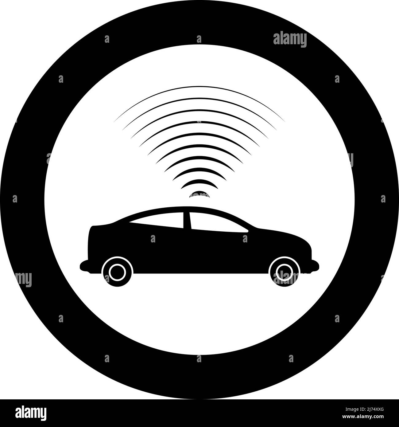 Car radio signals sensor smart technology autopilot up direction icon in circle round black color vector illustration image solid outline style simple Stock Vector