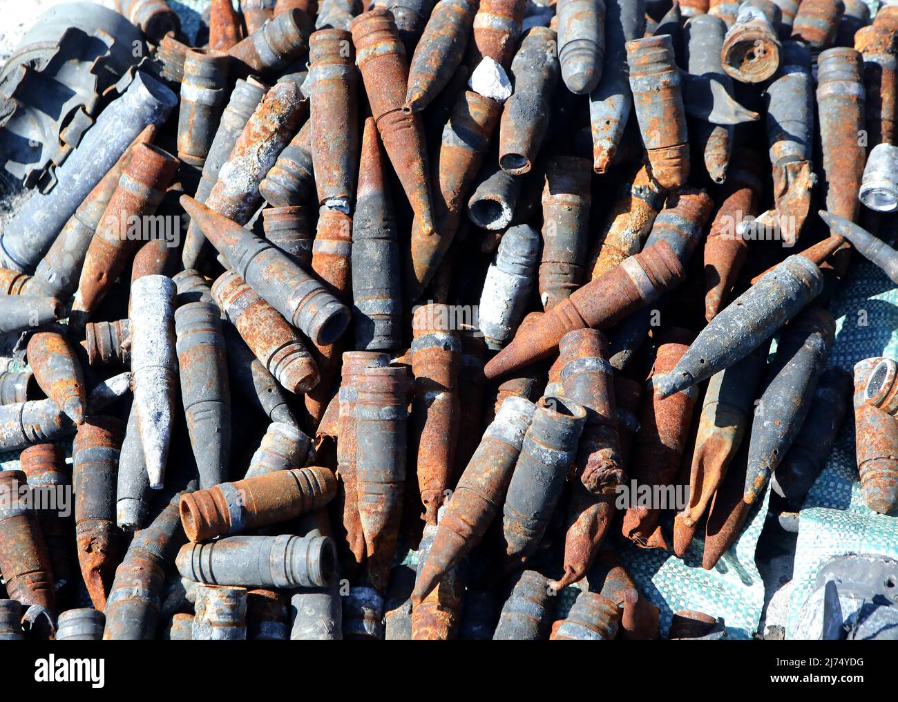 KYIV REGION, UKRAINE - MAY 5, 2022 - Ammunition is pictured on the premises of Antonov Airport, an international cargo airport that became the site of Stock Photo