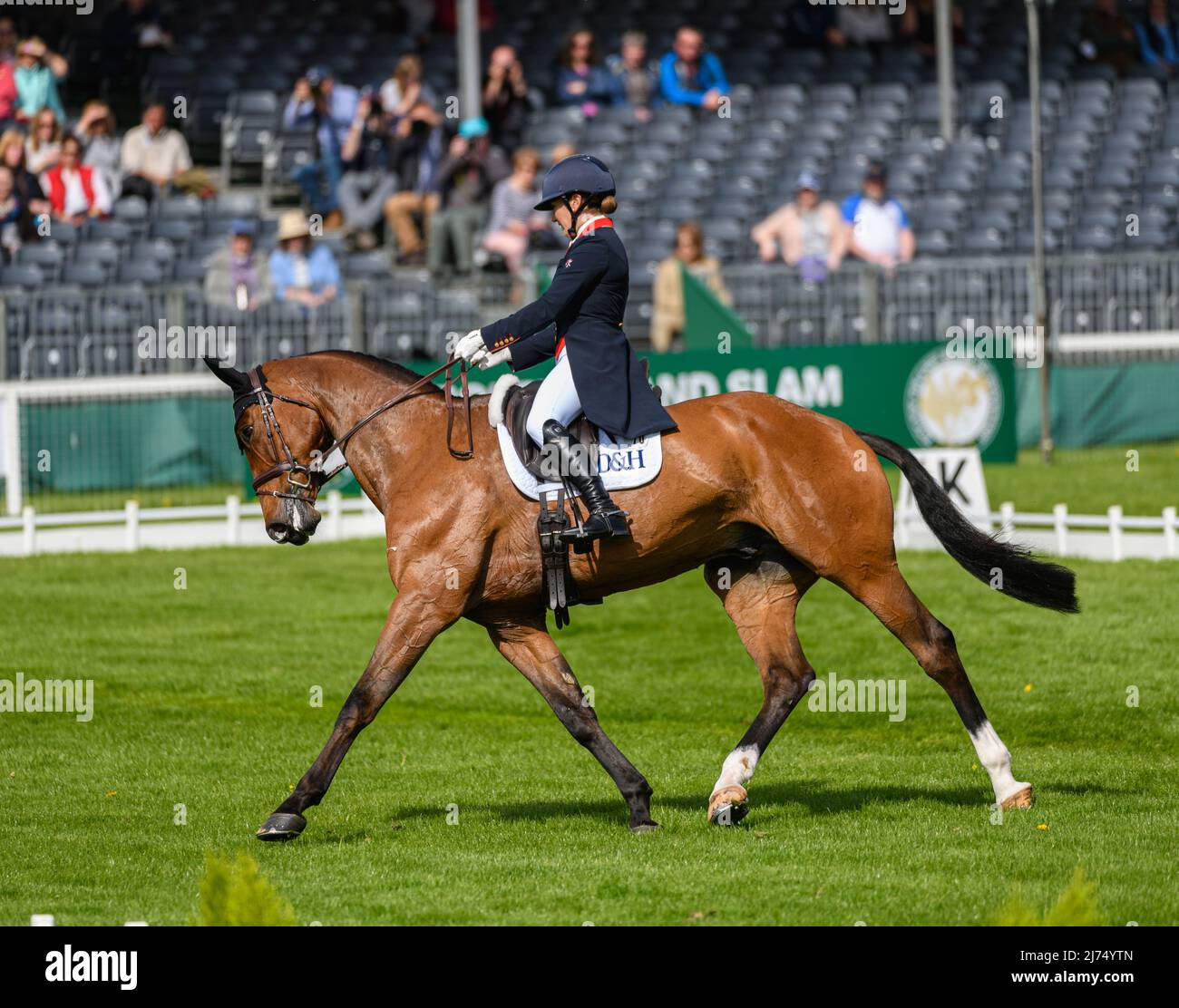 Laura Collett and LONDON 52 during the Dressage phase, Badminton Horse Trials, Gloucestershire UK 6 May 2022 Stock Photo