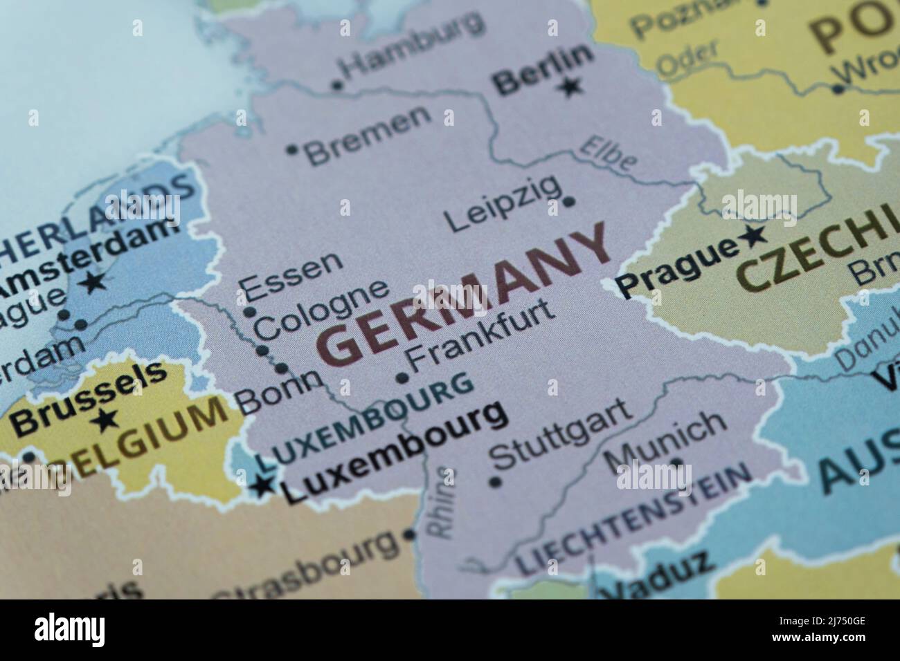 Germany location on map, travel idea, Berlin and Germany on map with, vacation and road trip concept Stock Photo