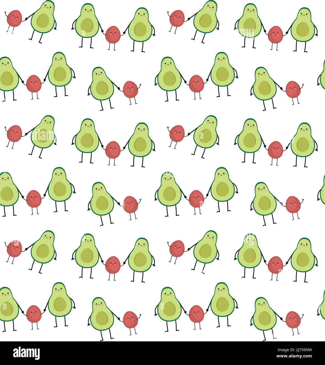 Vector seamless pattern of hand drawn flat avocado family isolated on white background Stock Vector