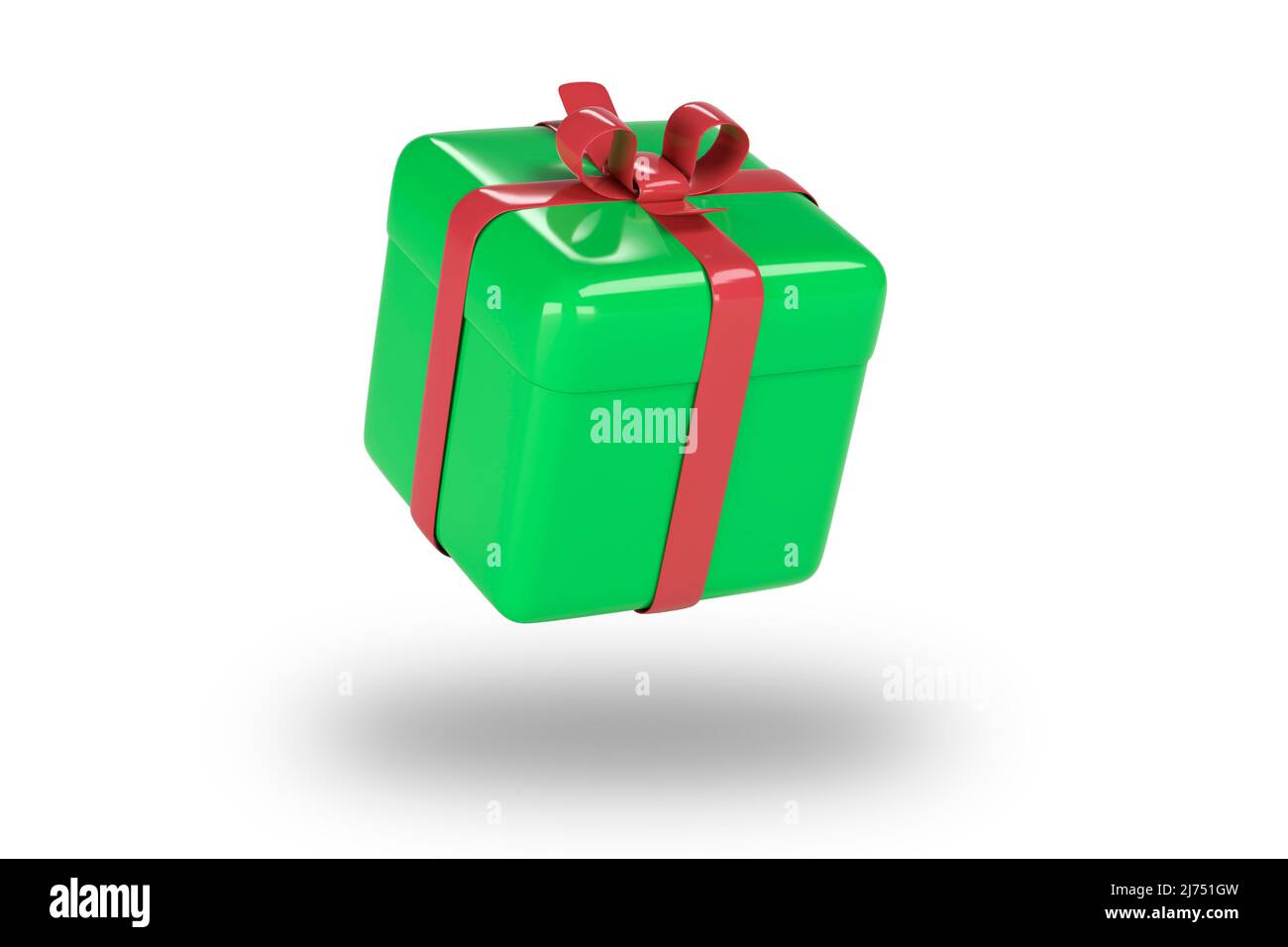 3d green gift box with ribbon bow isolated on a white background. 3d ...