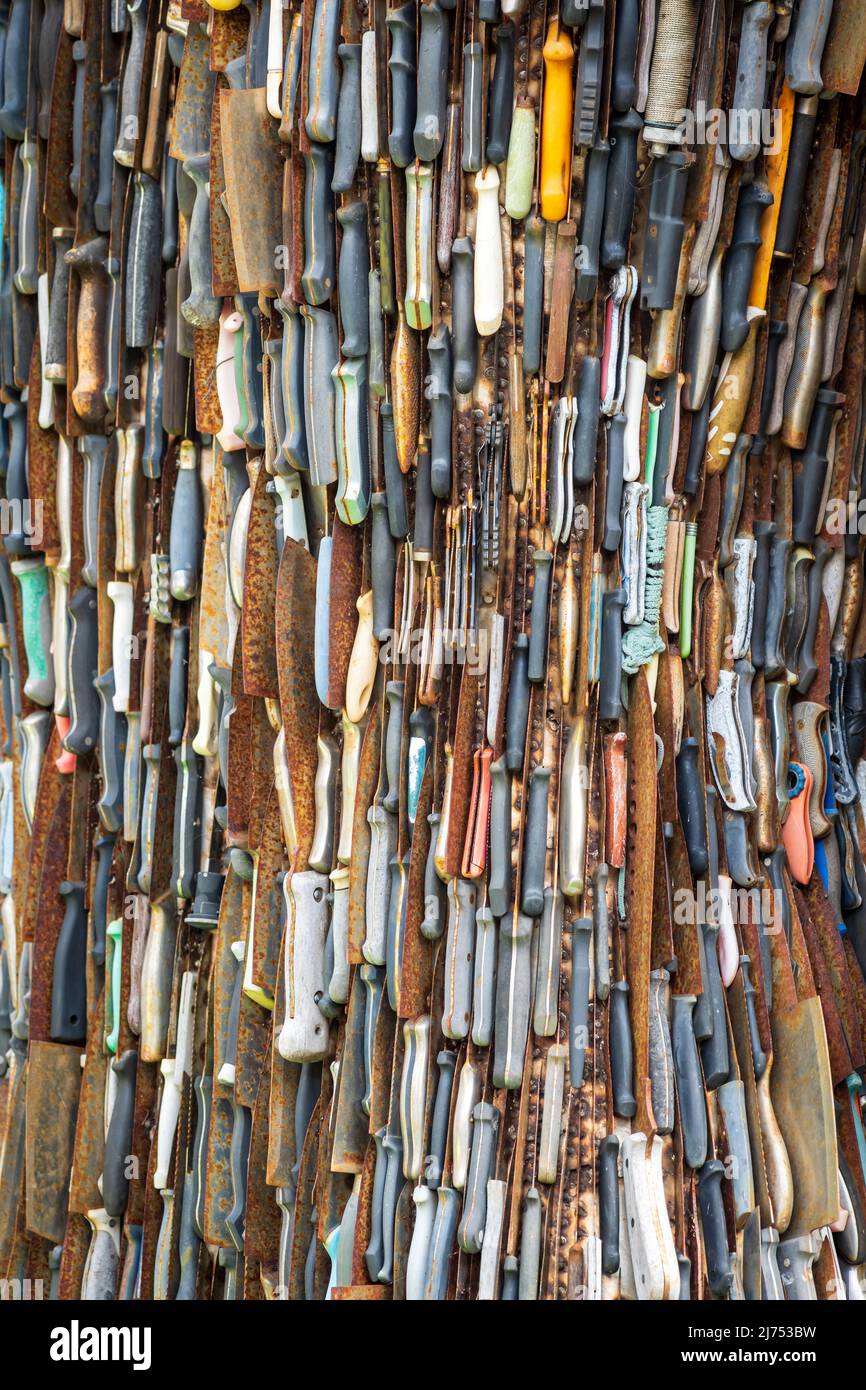 Northampton, UK May 5, 2022 Knife Angel sculpture displayed outside
