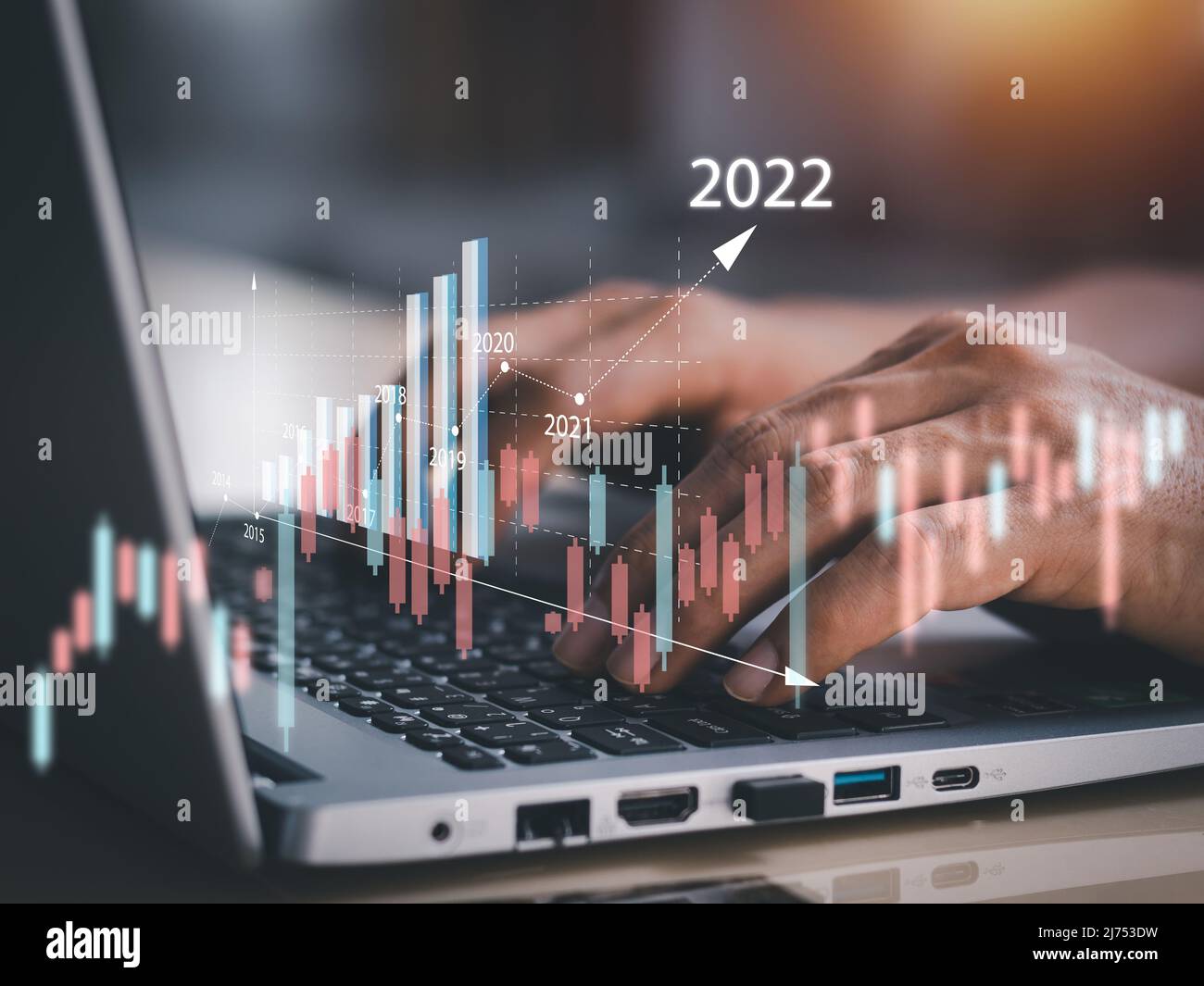 business finance technology and investment concept. Stock Market Investments Funds and Digital Assets. businessman analyzing forex trading graph finan Stock Photo