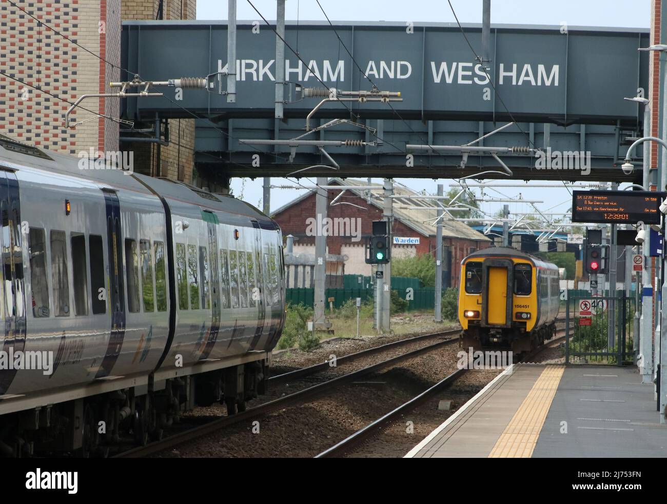Northern trains civity electric multiple unit and super sprinter diesel multiple unit at Kirkham and Wesham railway station 5th May 2022. Stock Photo