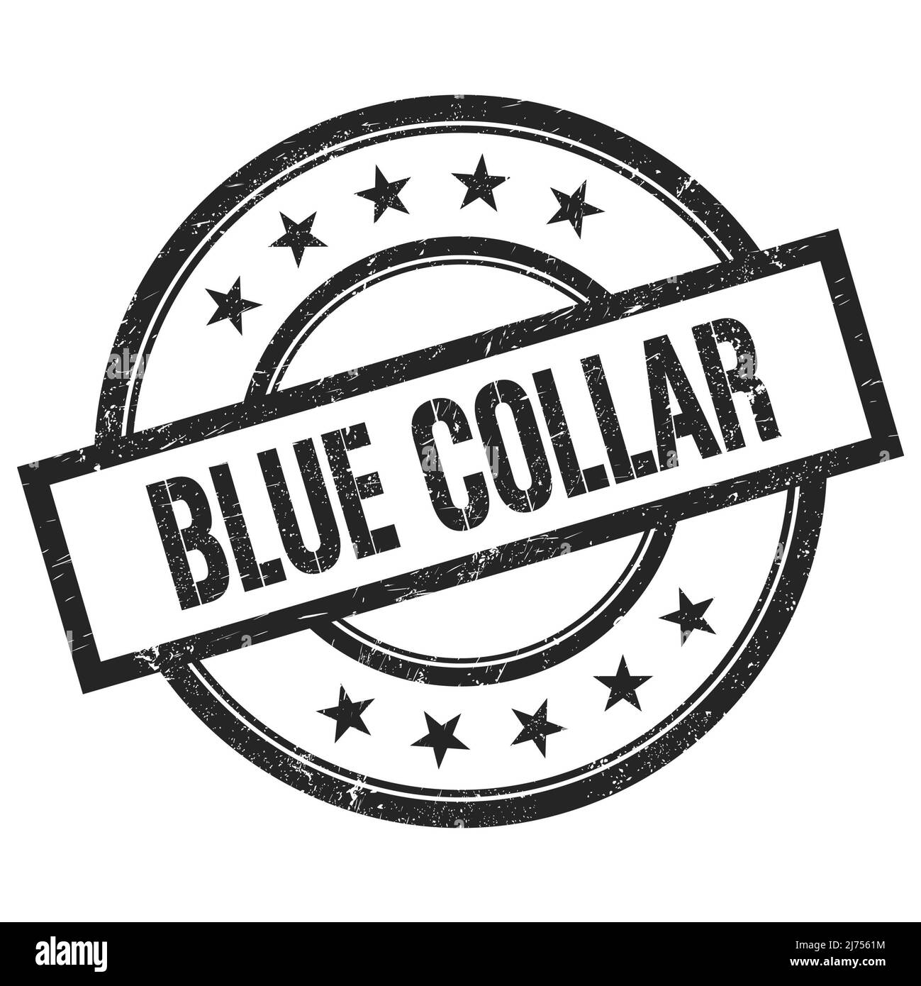BLUE COLLAR text written on black round vintage rubber stamp Stock