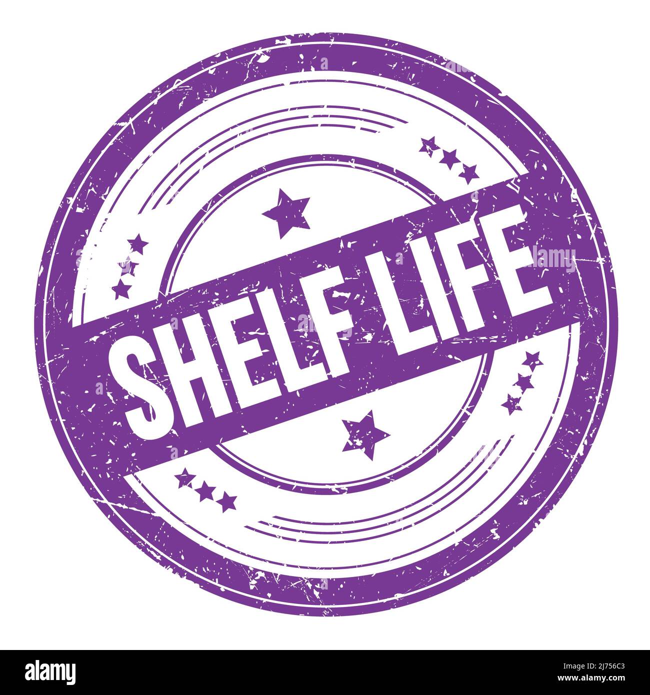 SHELF LIFE text on violet indigo round grungy texture stamp. Stock Photo