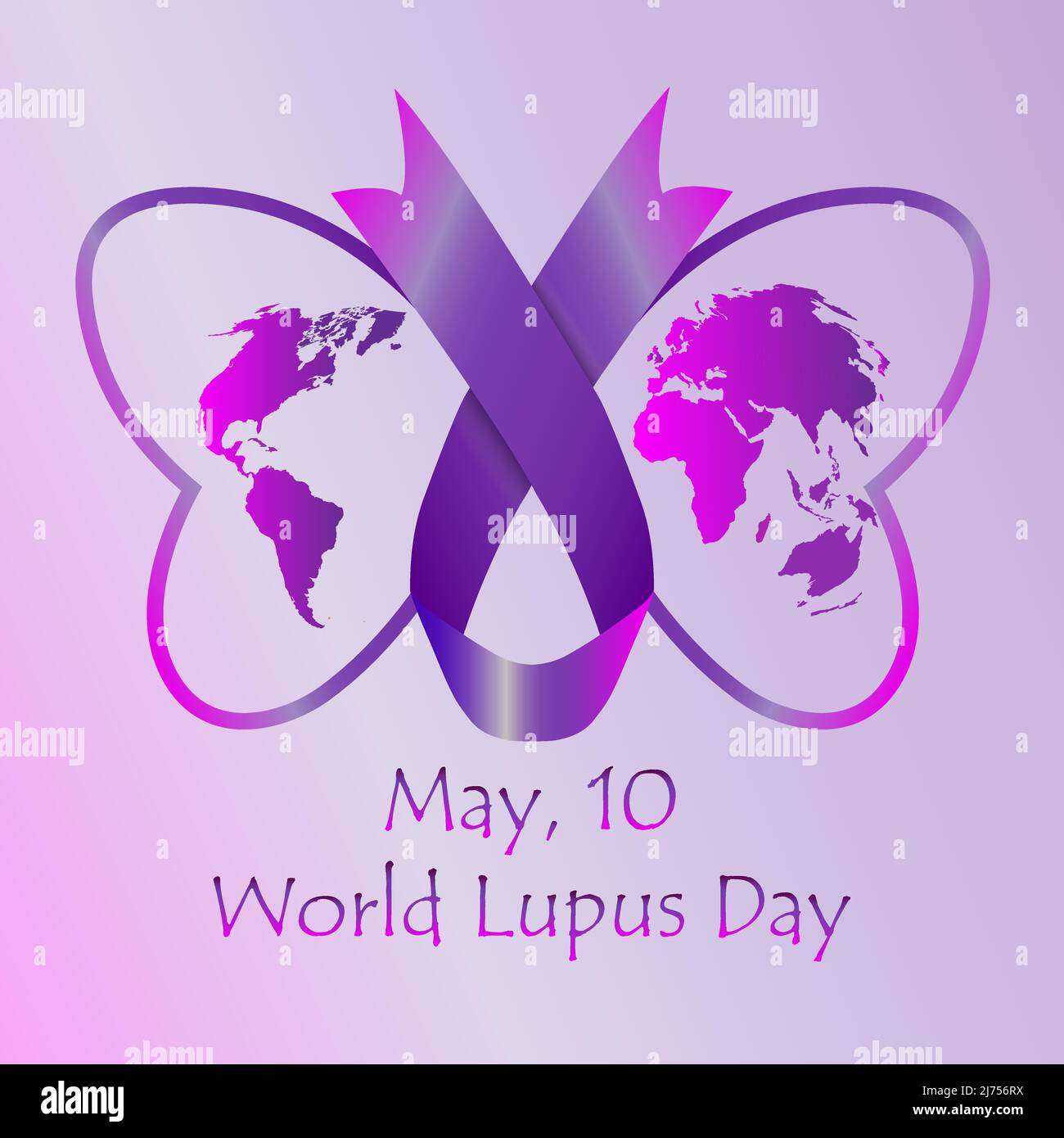 Purple ribbon and butterfly symbol of Lupus disease. World Lupus day concept. Vector illustration. Vector illustration Stock Vector