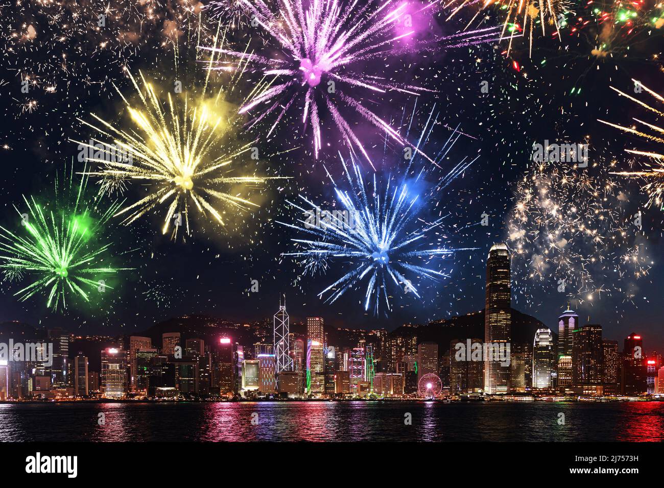 Night Hong Kong With Colorful Fireworks View From The Victoria Harbour night-hong-kong-with-colorful-fireworks-view-from-the-victoria-harbour