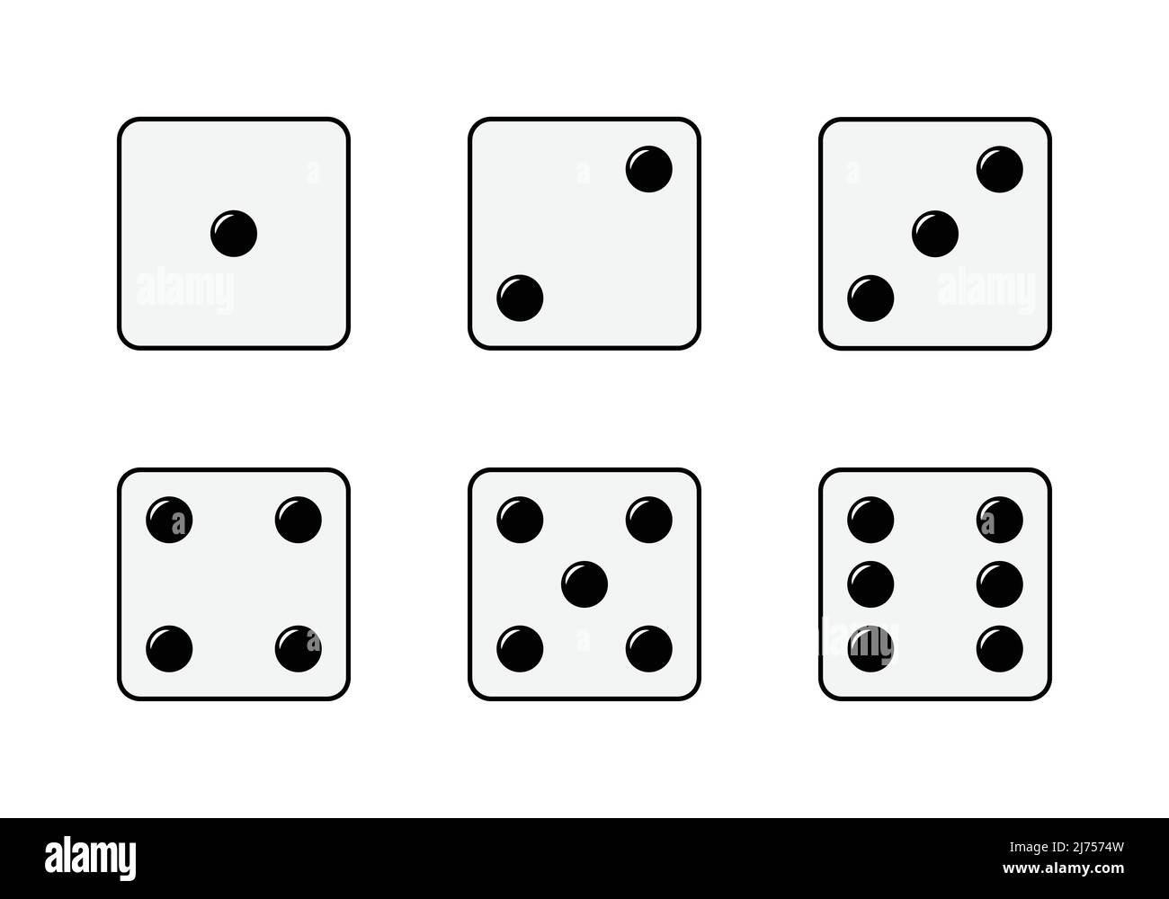 Dice set with six faces with different numbers of dots isolated on white background Stock Vector
