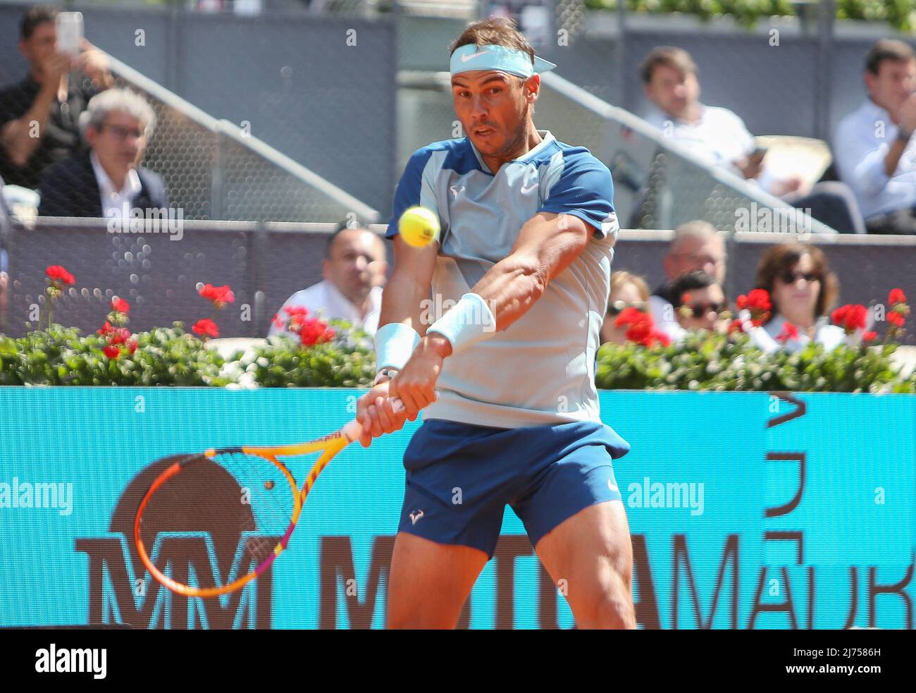 Rafael Nadal of Spain in action against David Goffin of Belgium during the  Mutua Madrid Open