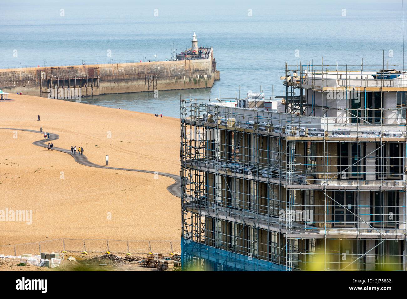 Folkestone’s new Shoreline development with the beach and the Harbour