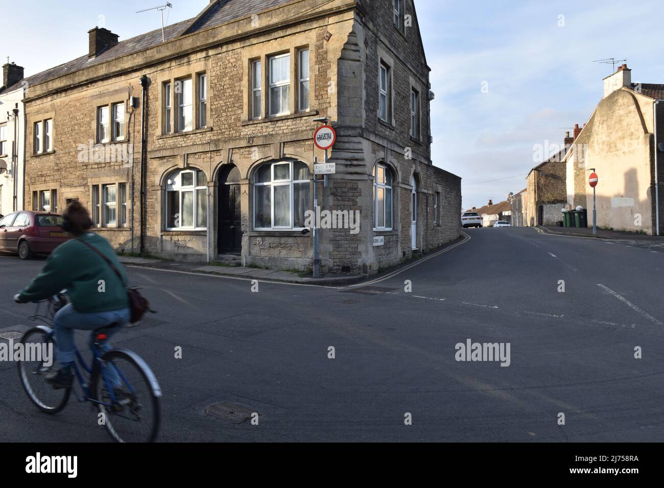 The corner of Broadway and Robins Lane, Frome, Somerset, England, UK Stock Photo