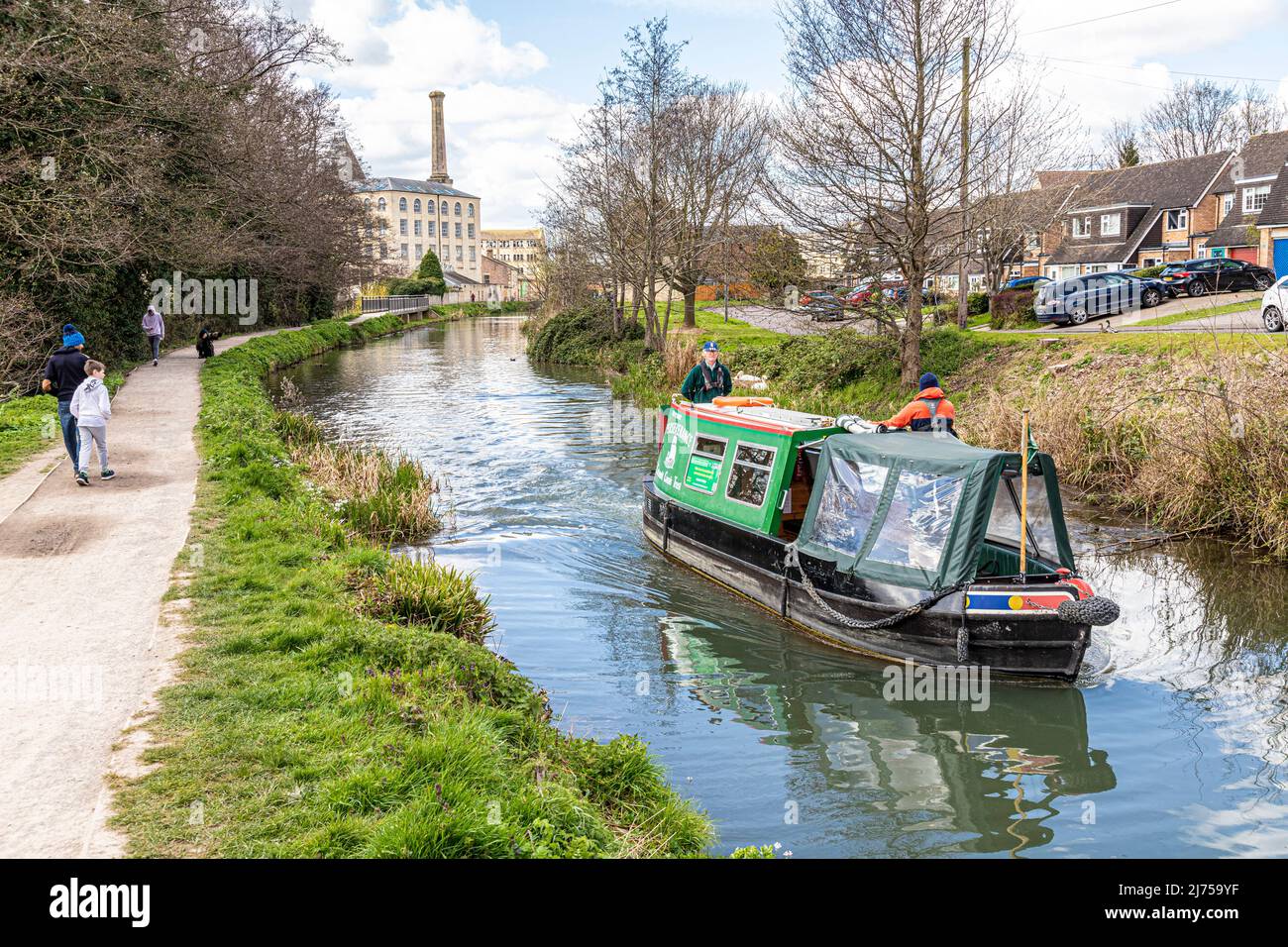 The Cotswold Canals Trust narrow boat Perseverance cruising the restored Stroudwater Canal near Ebley Mill, Stroud, Gloucestershire, England UK Stock Photo