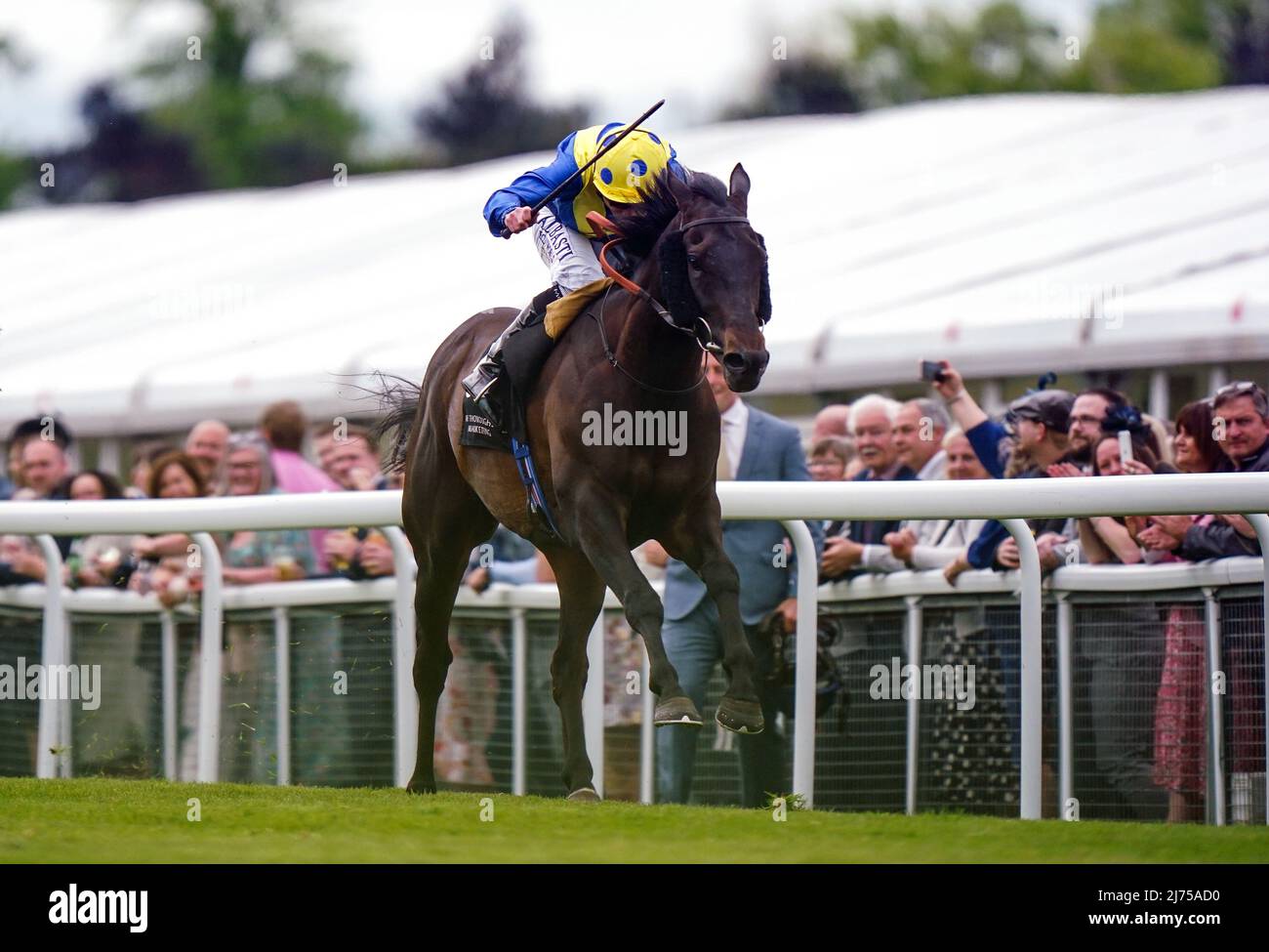Solid Stone ridden by Ryan Moore wins the Irish Thoroughbred Marketing Ire-Incentive Scheme Huxley Stakes during the Boodles May Festival TOTE Chester Cup Day at Chester Racecourse. Picture date: Friday May 6, 2022. Stock Photo