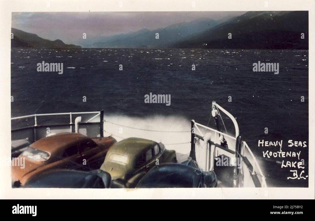 Postcard: Ferry Ride on Kootenay Lake, BC, c.1950 Stock Photo