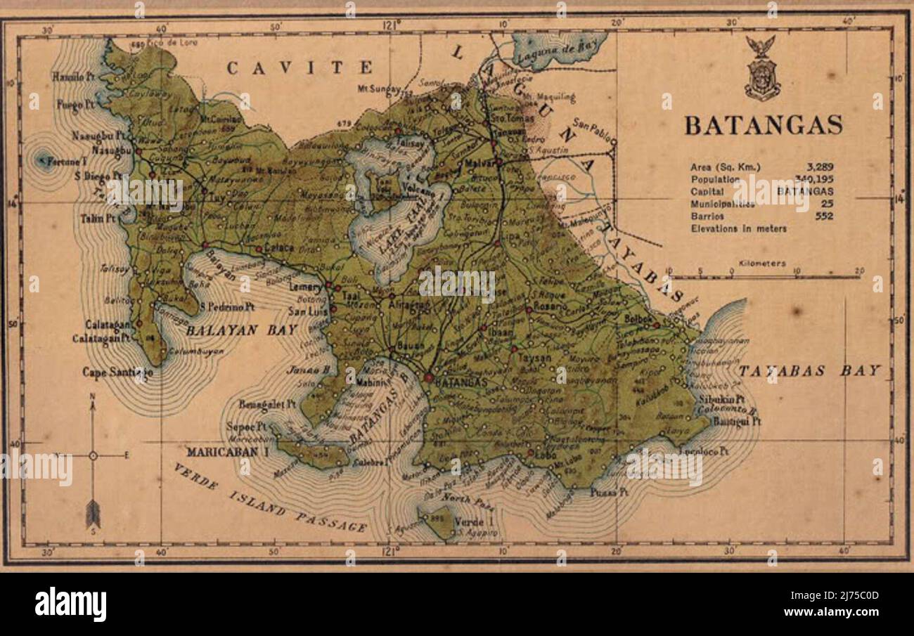 Map of Batangas in 1918 Stock Photo