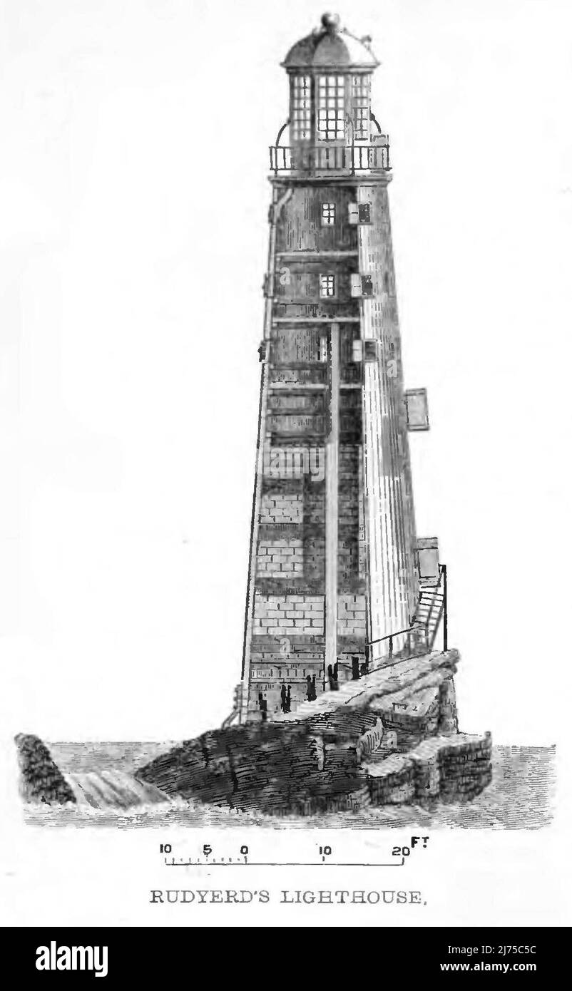 Elevation of Rudyard's lighthouse finished in 1709 Stock Photo