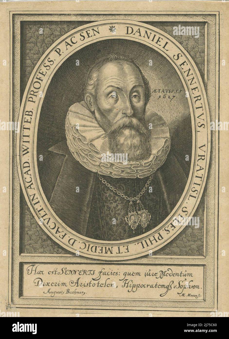 Daniel Sennert (25 November 1572 – 21 July 1637) was a renowned German physician and a prolific academic writer, especially in the field of alchemy or chemistry. He held the position of professor of medicine at the University of Wittenberg for many years. Stock Photo