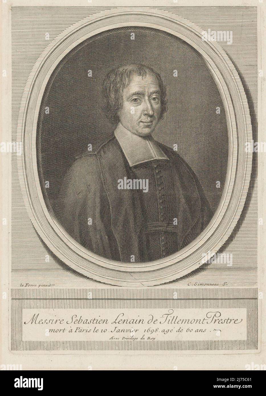 Louis-Sébastien Le Nain de Tillemont (30 November 1637 – 10 January 1698) was a French ecclesiastical historian. Stock Photo