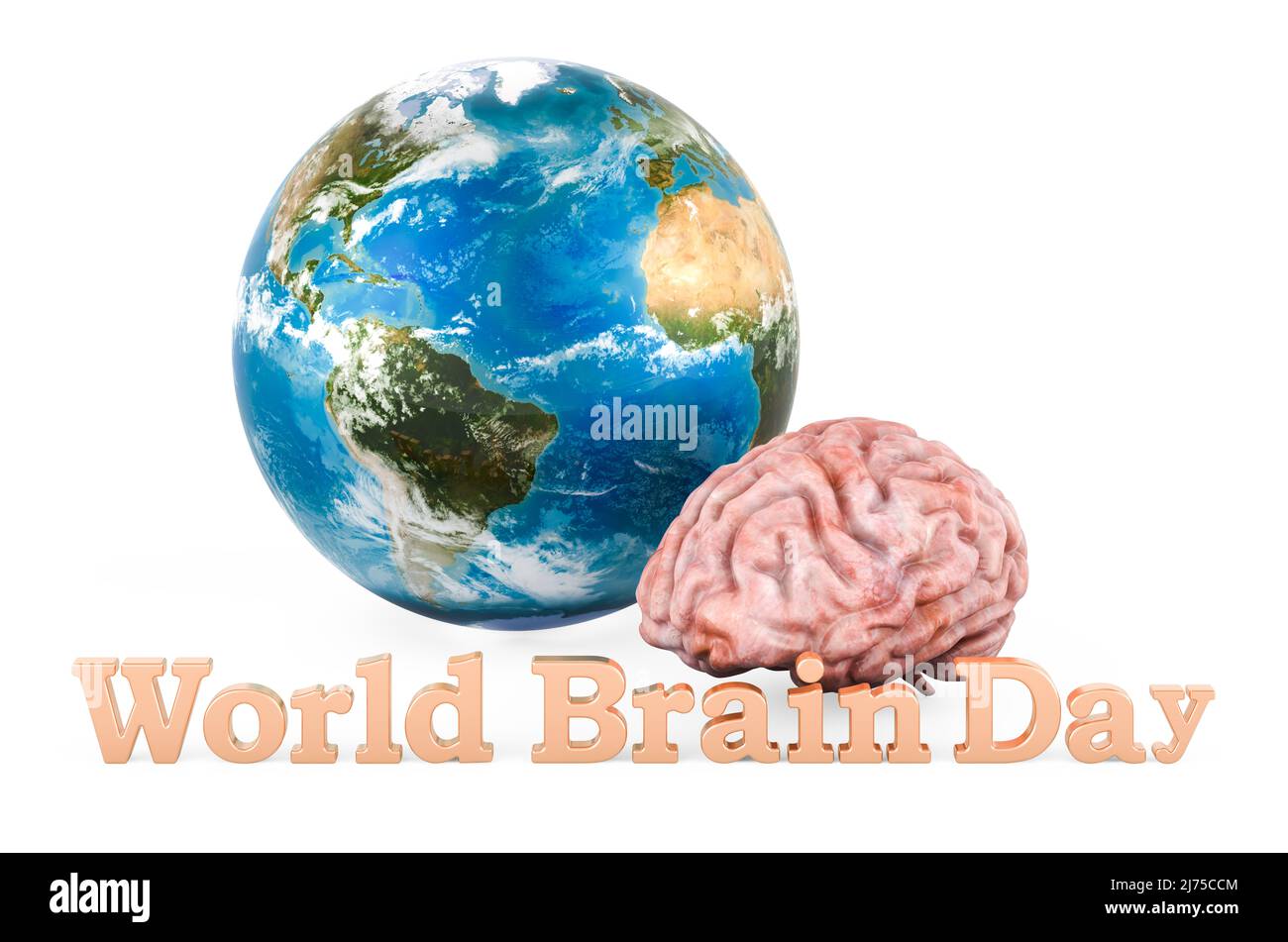 Human brain with Earth Globe. World brain day concept, 3D rendering