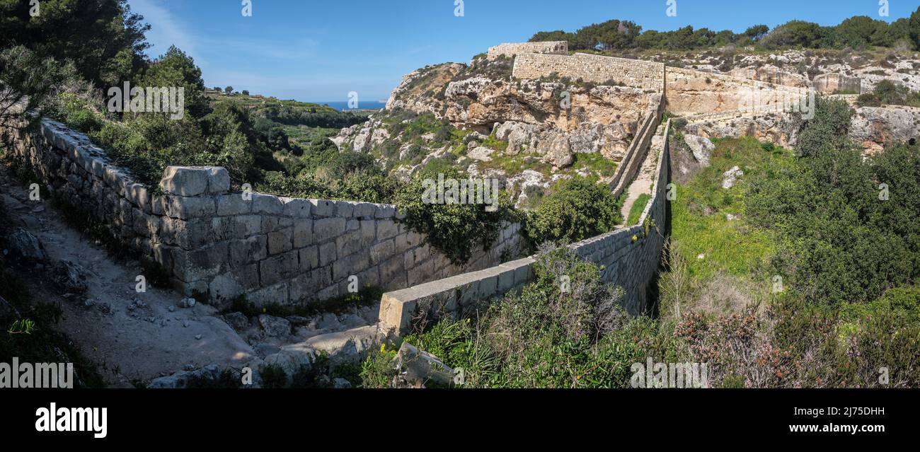 Bingemma Gap fortifications on the Victoria Lines, Malta Stock Photo
