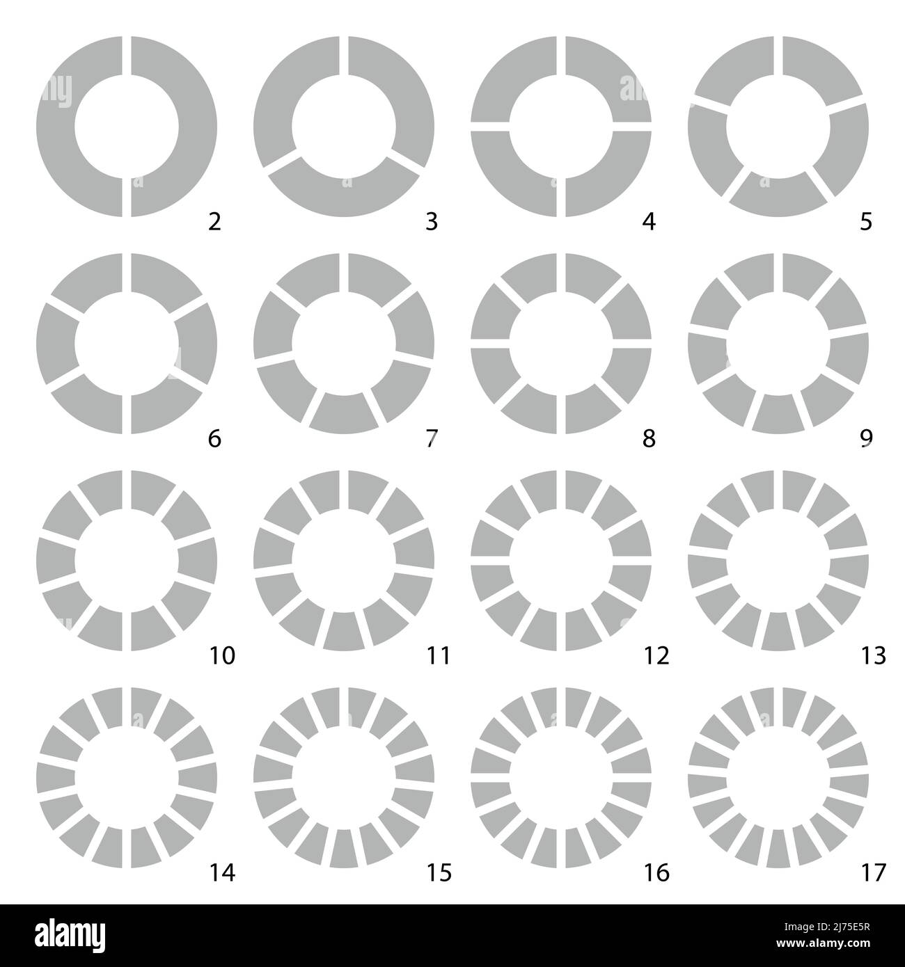 Set of round graphic pie charts icons. Segment of circle infographic collection Stock Vector