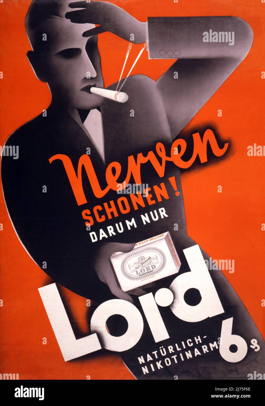 Nerven schonen! Darum nur Lord by Max Bittrof (1890-1972). Poster published ca. 1930 in Germany. Stock Photo