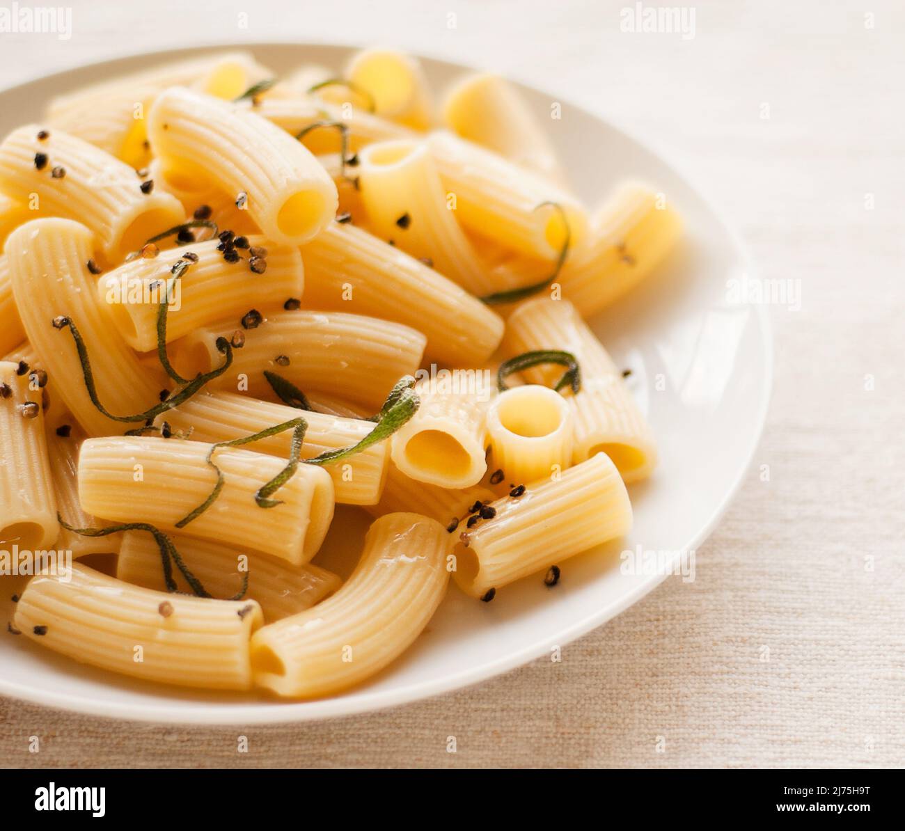 Rigatoni Tossed with Olive Oil, Pepper and Fresh Herbs Stock Photo