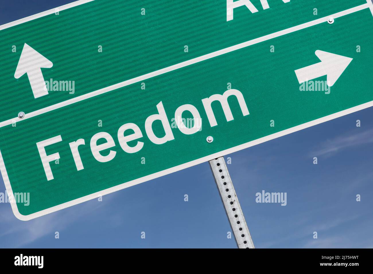 Freedom, Oklahoma - A road sign points towards the small town of Freedom in western Oklahoma. Stock Photo