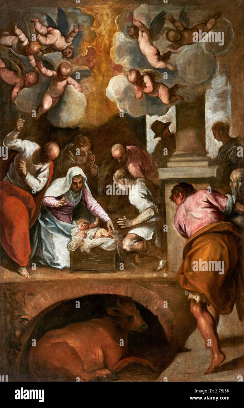 Natività adorata dai pastori  - olio su tela - Jacopo Palma il Giovane - 1603 - Bergamo, Italia, chiesa di S. Andrea Stock Photo