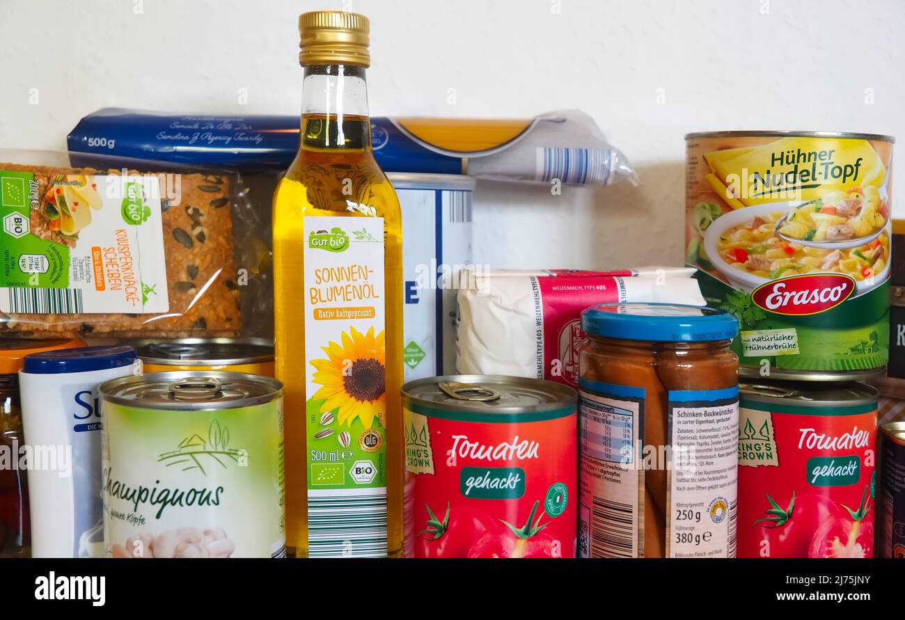 Shopping cart with longlife German groceries Stock Photo Alamy