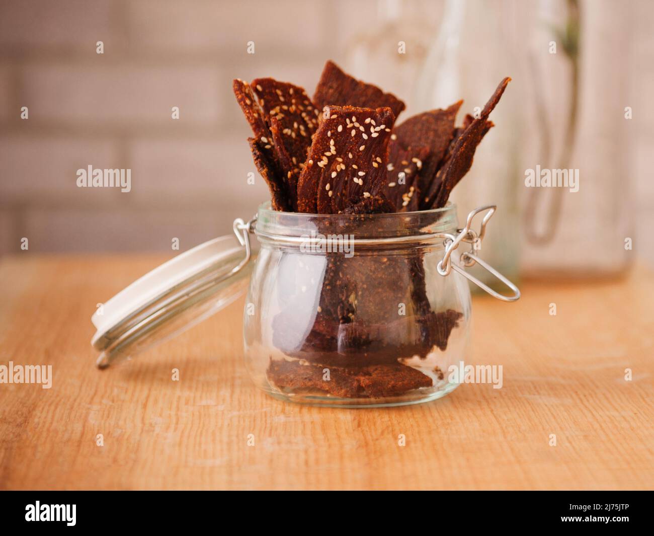 Gourmet beef jerky in a Mason jar Stock Photo Alamy