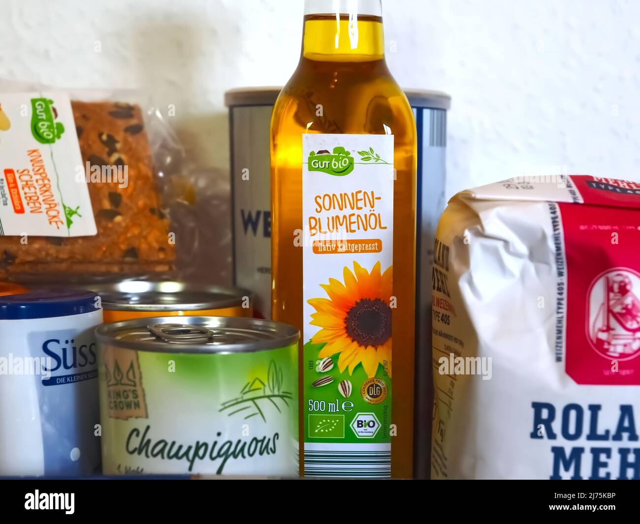 Shopping cart with longlife German groceries Stock Photo Alamy