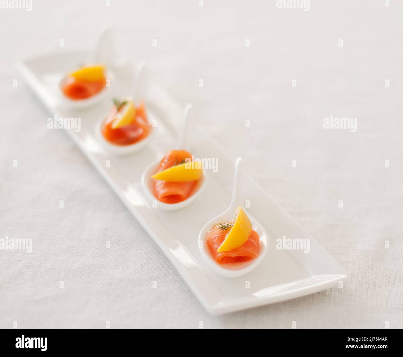 hors devours of salmon with lemon Stock Photo Alamy
