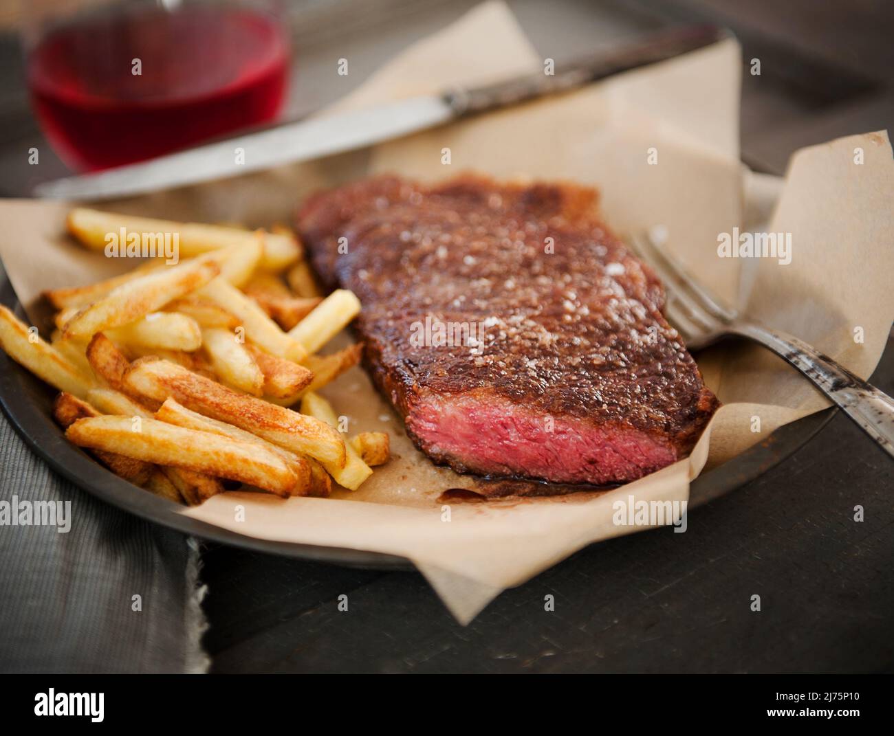 Wagyu Strip Steak with French Fries Stock Photo Alamy