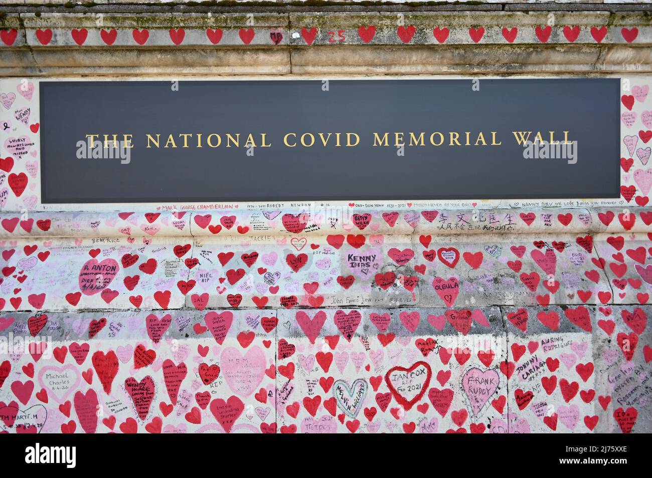 London, UK. It was announced today that Sweden suffered fewer deaths in the Pandemic despite refusing to impose strict lockdowns. The UK ranks appoximately midway in the table of EU excess death rates, coming 15th out of 27 member states. Pictured the National COVID Memorial Wall in Westminster. Credit: michael melia/Alamy Live News Stock Photo