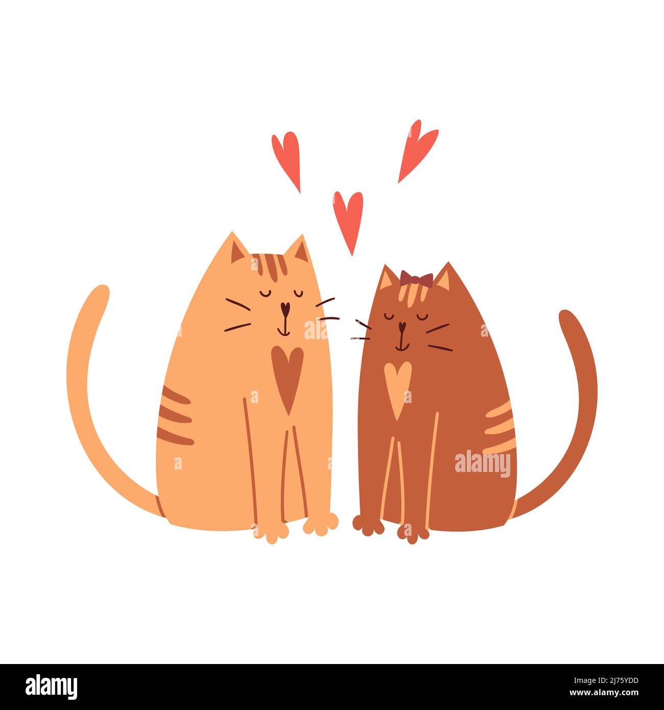 Black White contour Cat head couple family icon. Red heart. Cute funny  cartoon character. Word love Valentines day Greeting card. Kitty Whisker  Baby pet collection background. Isolated. Flat design. Stock Vector