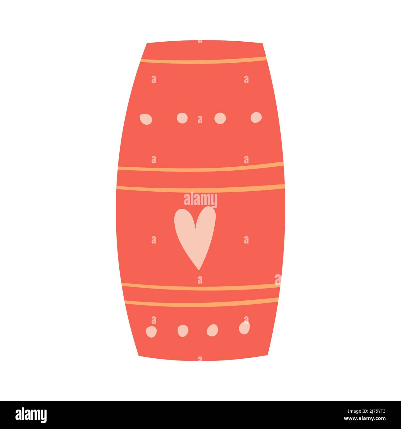 An empty red flower vase with a heart. A simple, cute decorative element. Childish style. Color vector illustration isolated on a white background Stock Vector