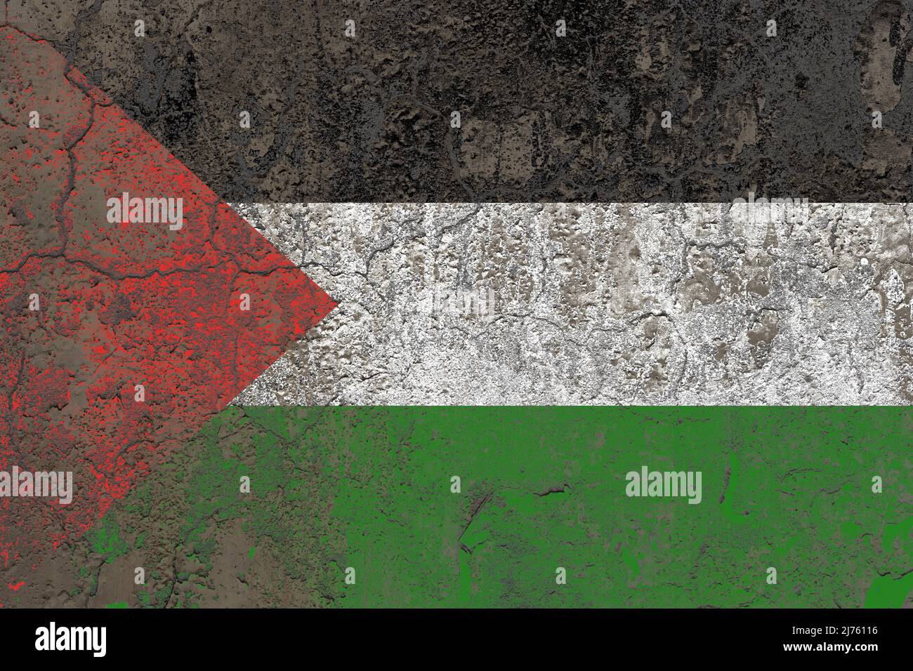 Palestine flag painted on a damaged old concrete wall surface Stock ...
