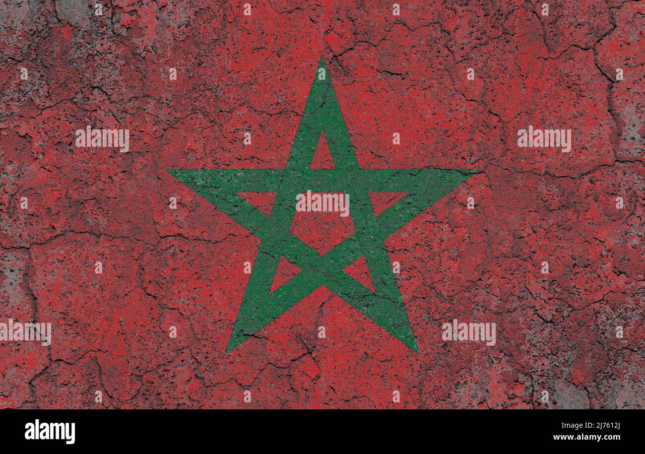 Morocco flag painted on a cracked old concrete wall surface Stock Photo ...