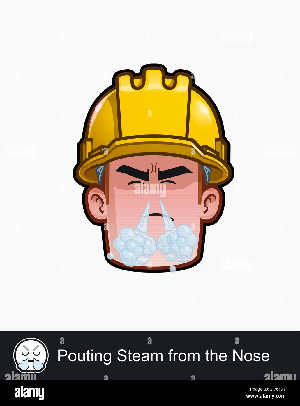 Icon of a construction worker face with Pouting Steam from the Nose emotional expression. All elements neatly on well described layers and groups. Stock Vector