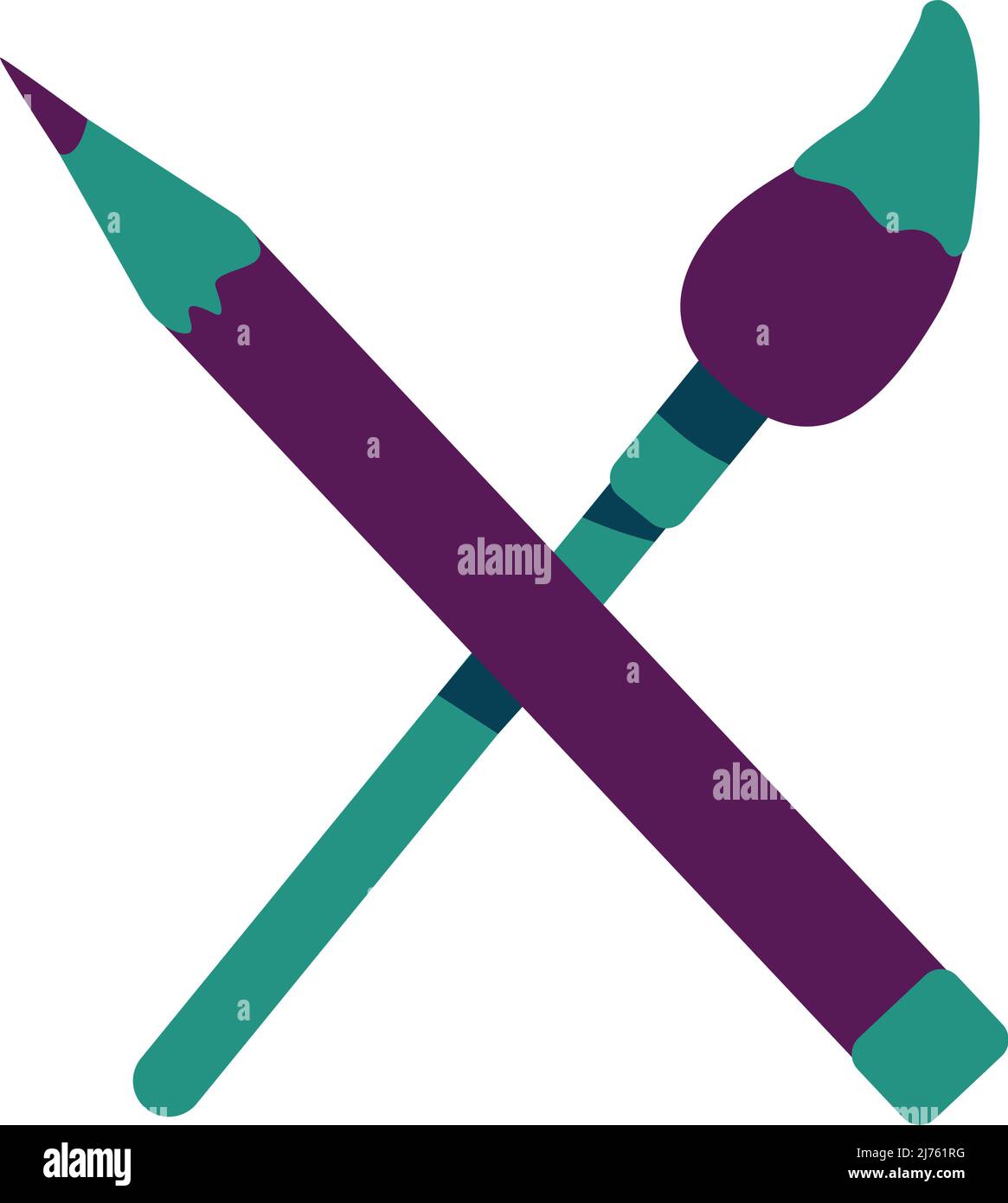 Crossed pencil and brush semi flat color vector object Stock Vector