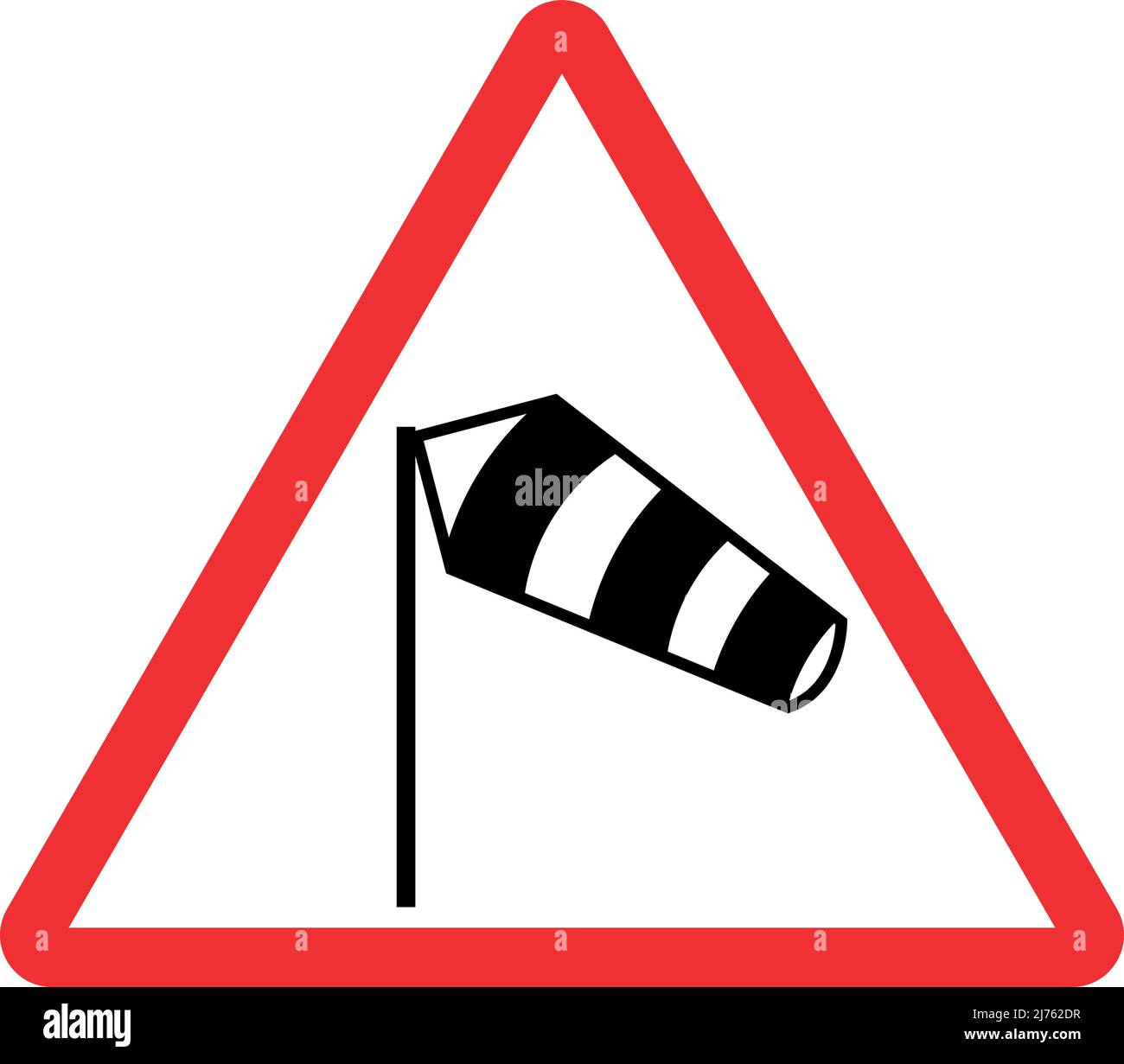 Crosswind from left warning sign. Red triangle background. Traffic signs and symbols. Stock Vector