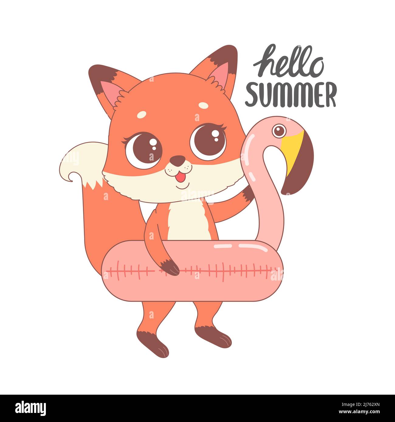 Cute fox ready for summer, cartoon vector Stock Vector